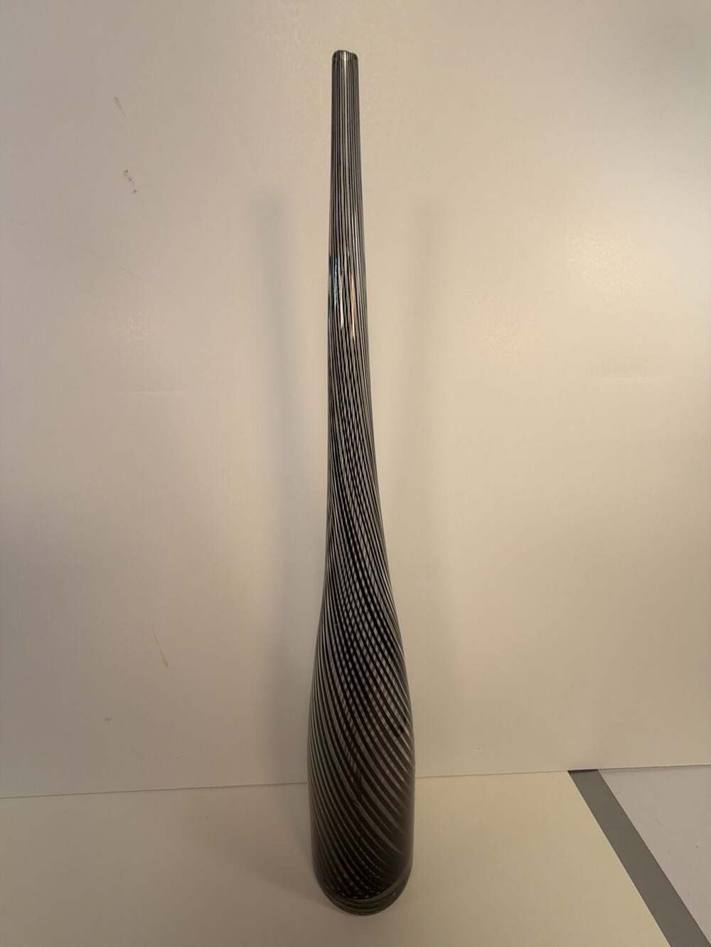 Vintage Murano-Style‎ Spiral Art Glass Bud Vase Black and White Swirl